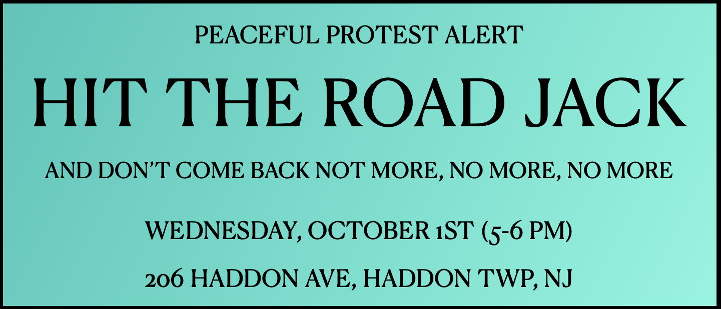 Aqua background with information about the protest