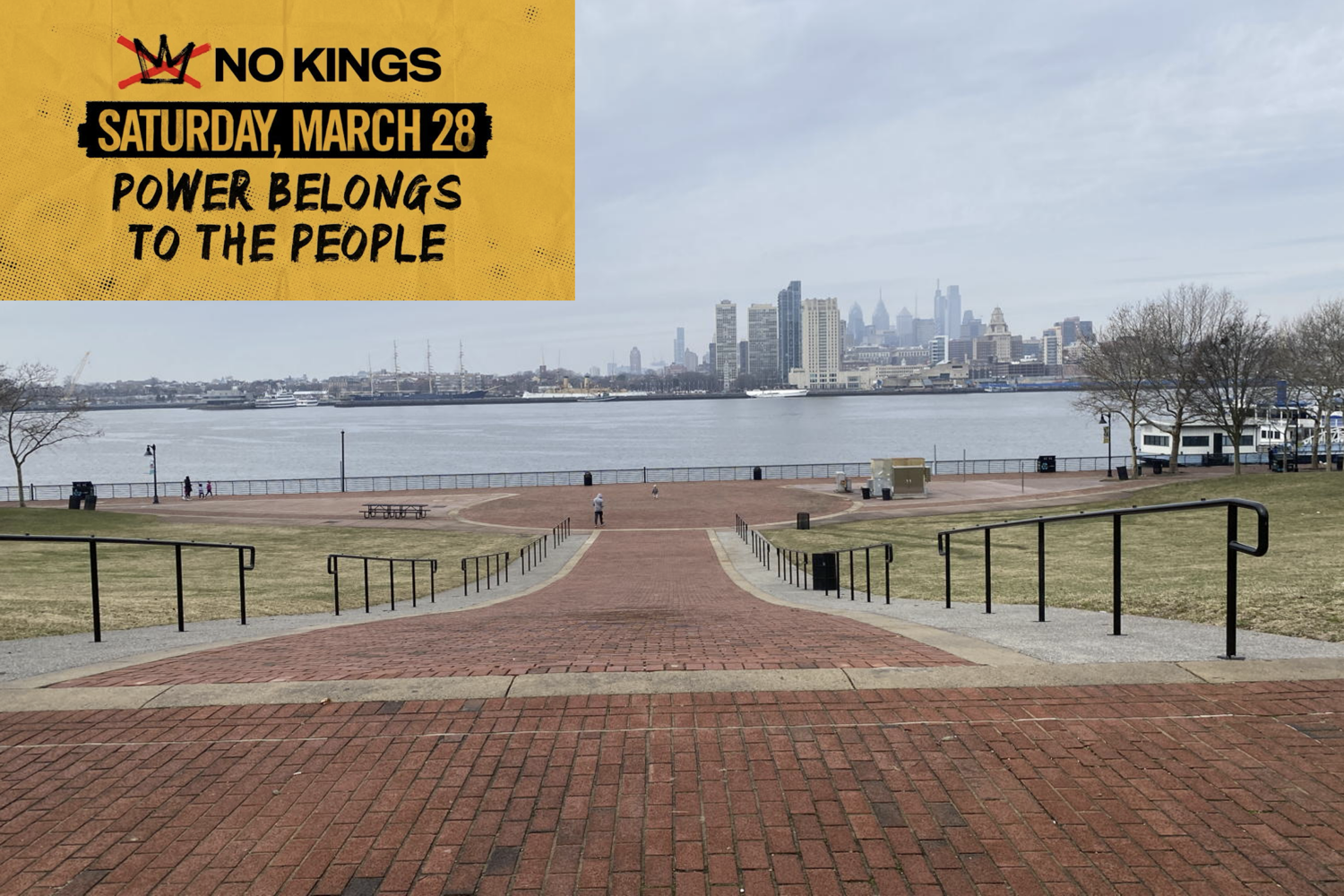We are overlooking Wiggins Park with the Delaware River and the City of Philadelphia in the background
