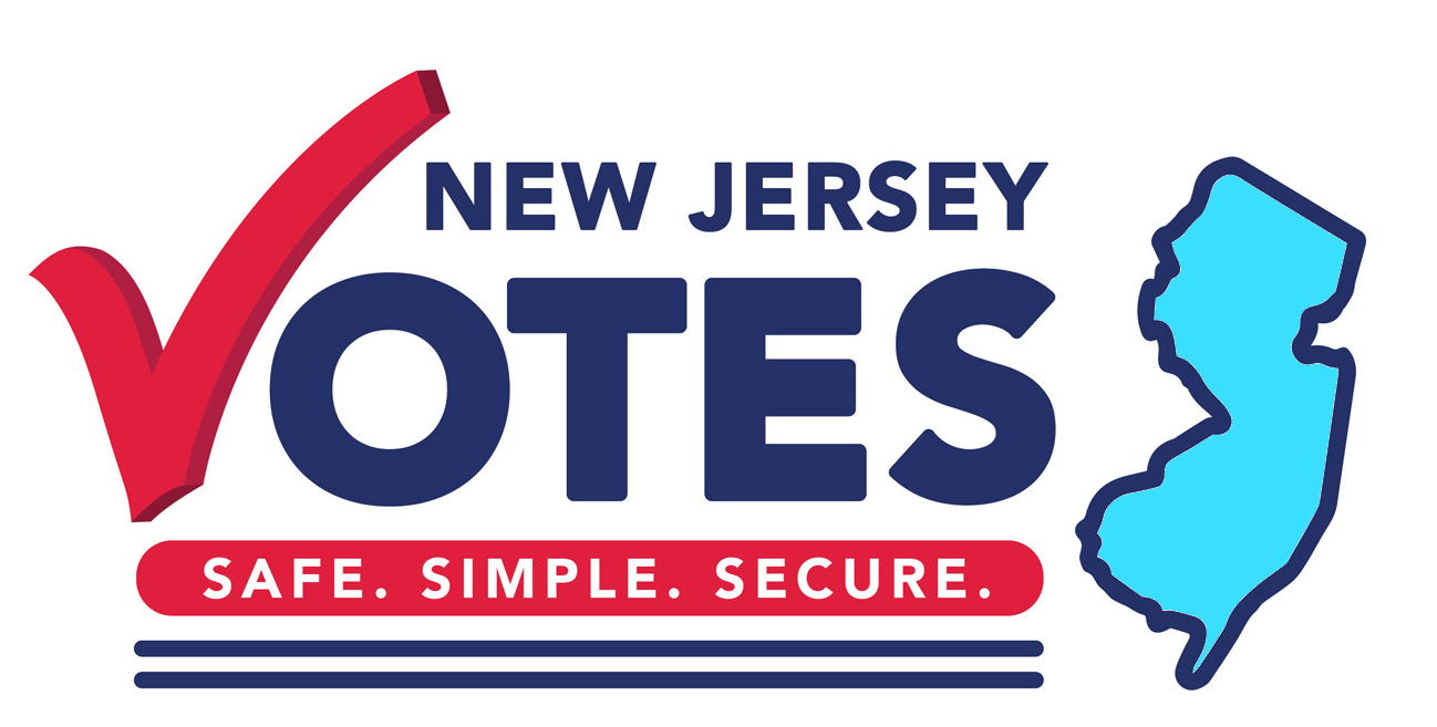 White background.  A blue NJ on the right.  Then it says, "New Jersey Votes:  Safe, Simple, and Secure"